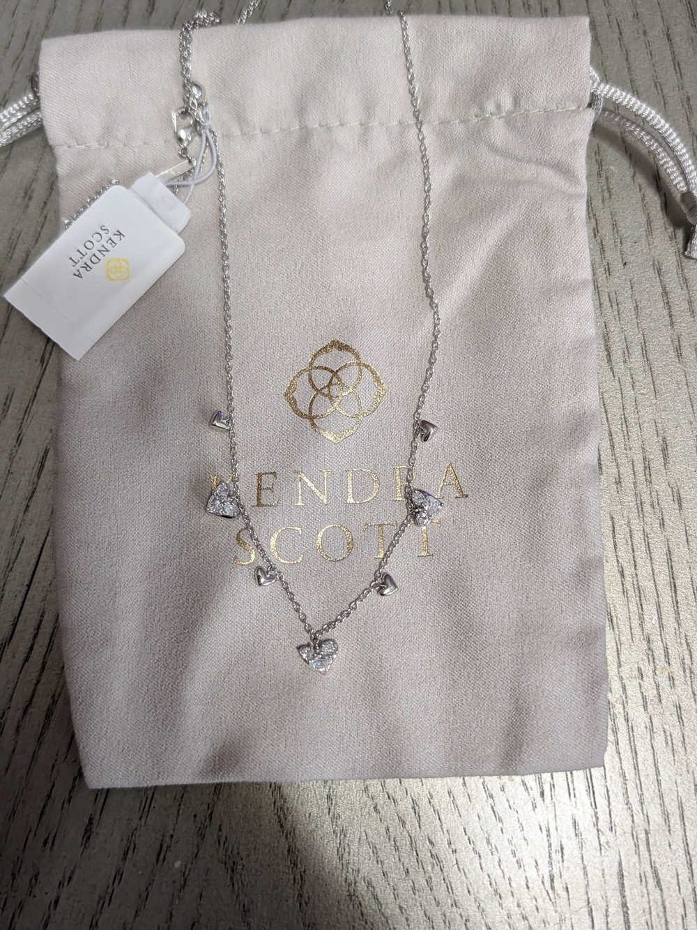 Kendra Scott Silver Heart Station Necklace with Pavé Hearts